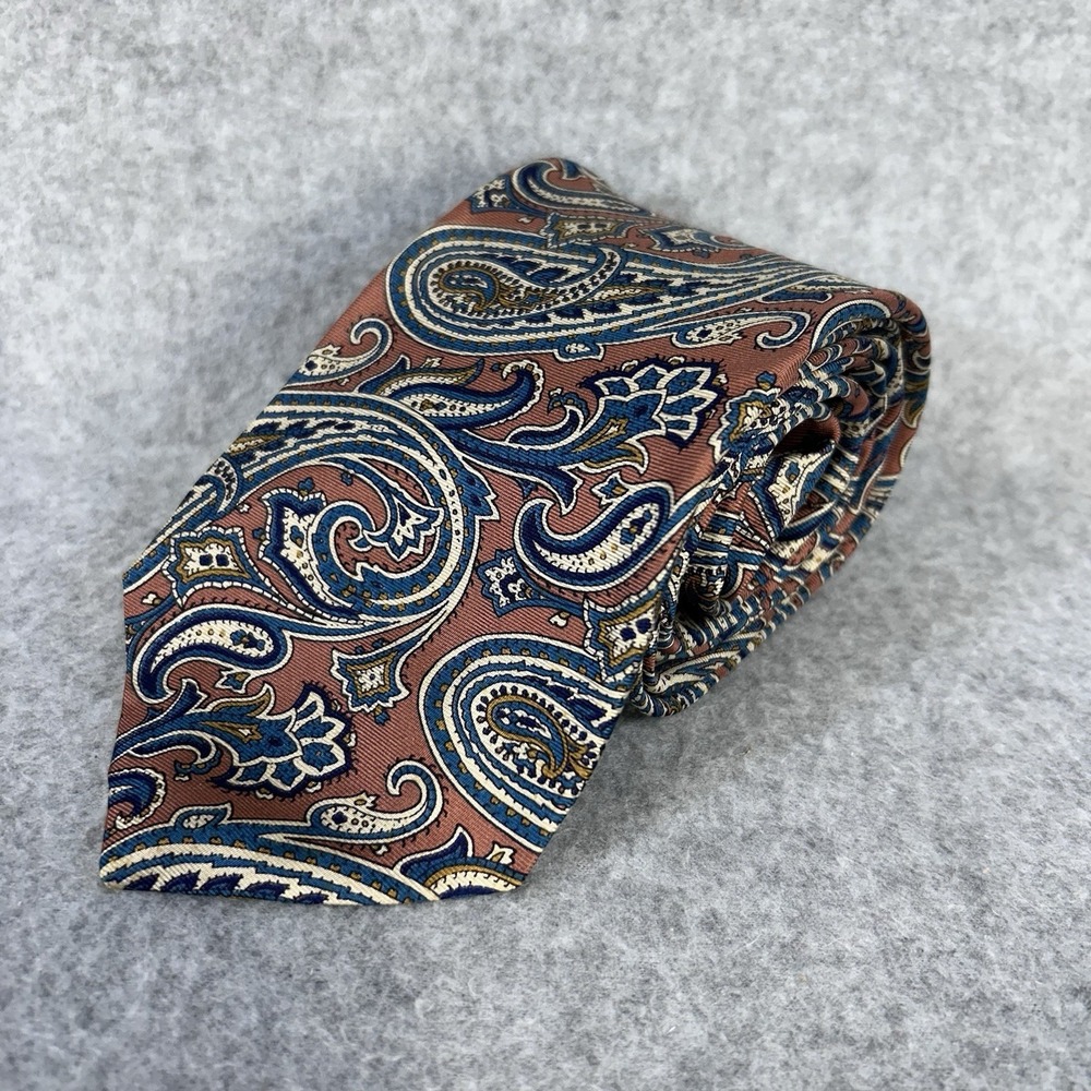 Vintage Paisley Silk Necktie Pink Blue Tattersall Made USA Mens Tie‎ 53 x 3.75